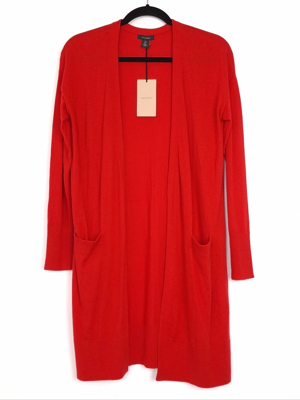 Halogen cashmere blend open front long cardigan soft layering lightweight red